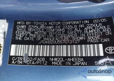 2005 Toyota Prius z USA, uszkodzony, nr VIN JTDKB20U557012127